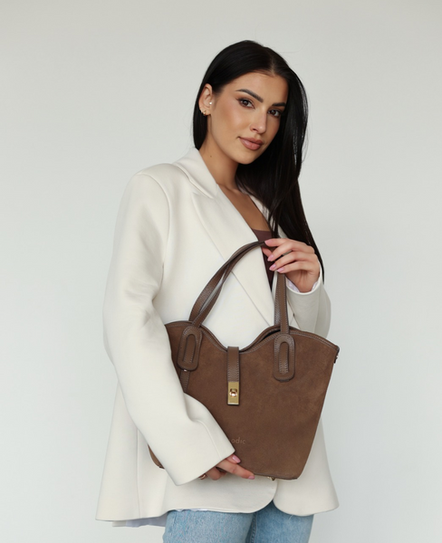 Skórzana taupe torebka damska Tsalira XL
