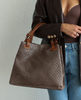 Zemeria Taupe - skórzana, pleciona shopperka
