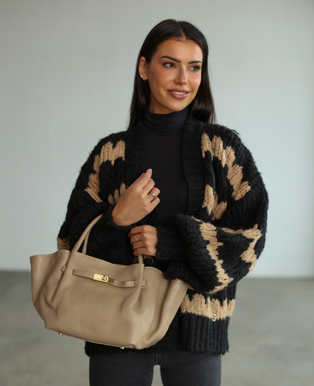 Trebeca Cappuccino - skórzana shopperka średnia