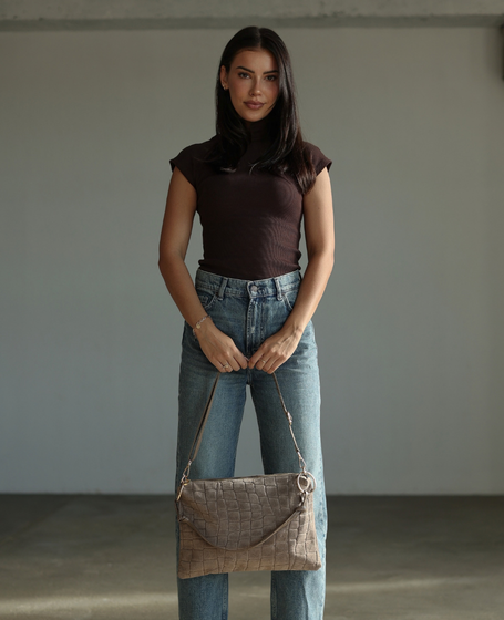 Honaria XL Taupe - skórzana listonoszka z printem crocco